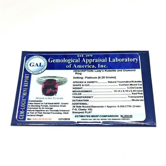 Diamond Tourmaline Rubellite Ring 3 Platinum 3.72 TCW Certified 910749 - Picture 11 of 11